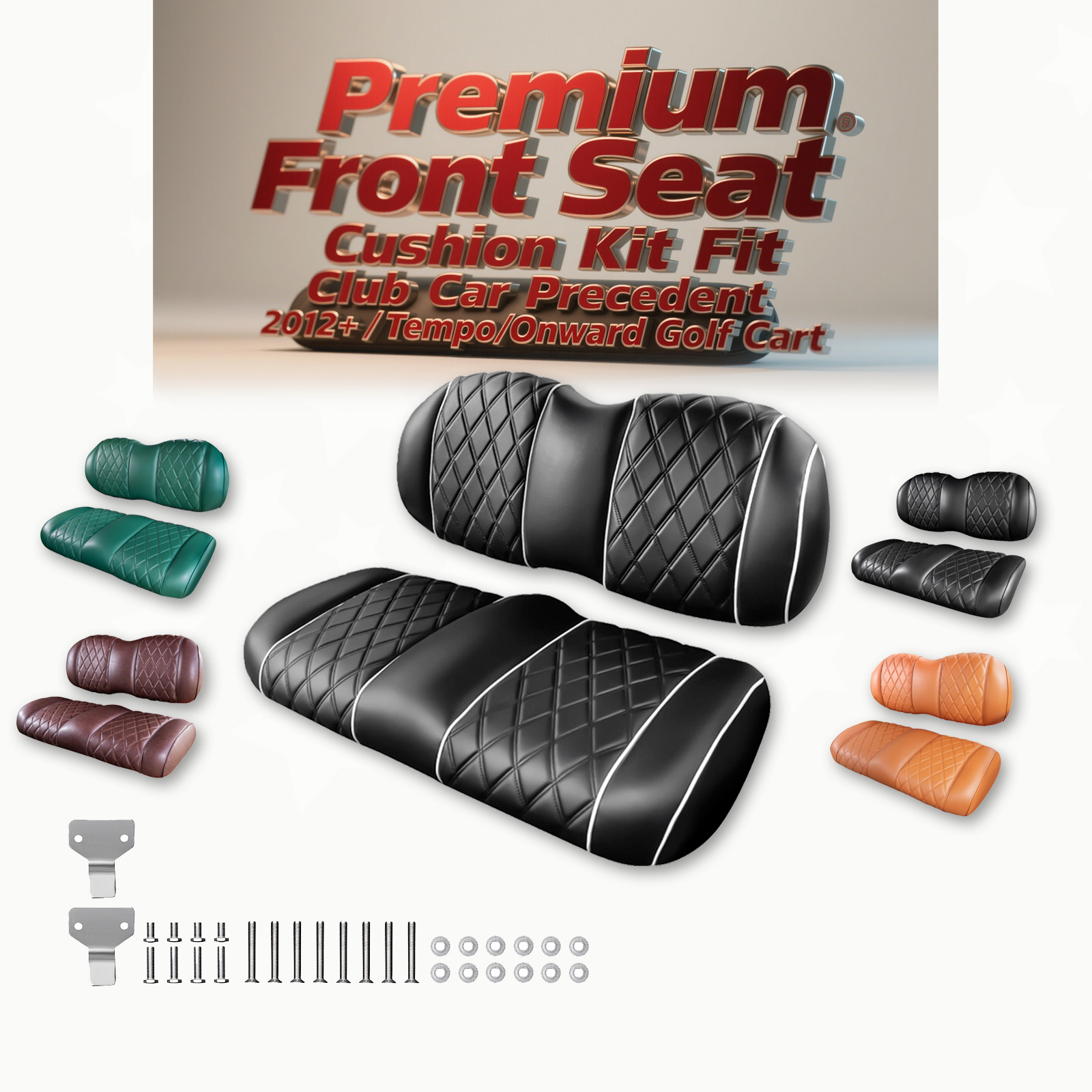 Premium Front Seat Cushion Kit Fit Club Car Precedent 2012+/Tempo/Onward Golf Cart, Including NOKINS Replacement Bottom Cushion and Backrest Cushion