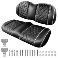 Premium Front Seat Cushion Kit Fit Club Car Precedent 2012+_Tempo_Onward Golf Cart (Black with white piping)1