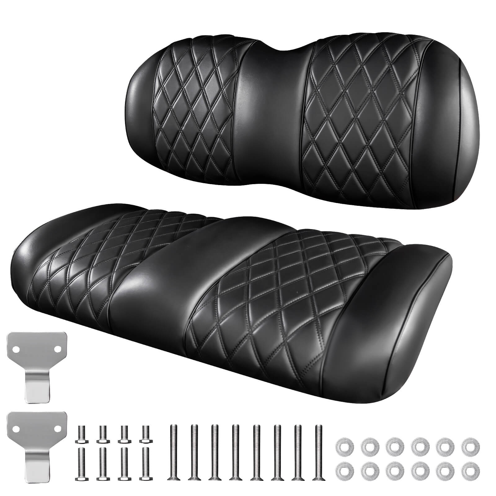 Premium Front Seat Cushion Kit Fit Club Car Precedent 2012+_Tempo_Onward Golf Cart (Black)1