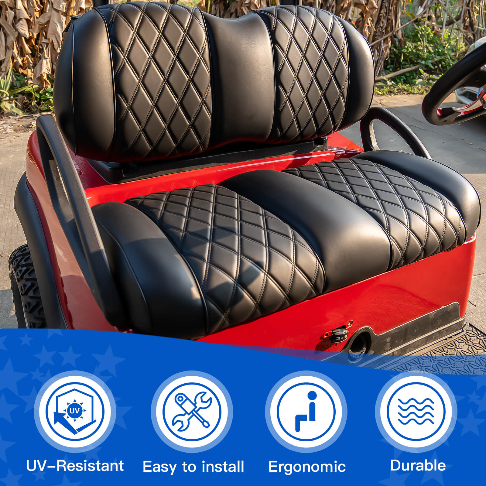 Premium Front Seat Cushion Kit Fit Club Car Precedent 2012+_Tempo_Onward Golf Cart (Black)7