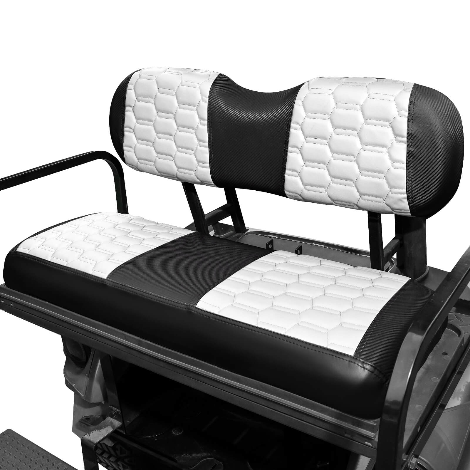 NOKINS Golf Cart RS Diamond Seat Cover Carbon Fiber White and Black Club Car Precedent Tempo EZGO TXT RXV Yamaha Drive Drive2 Aftermarket Rear Seat Shape B Backrest1