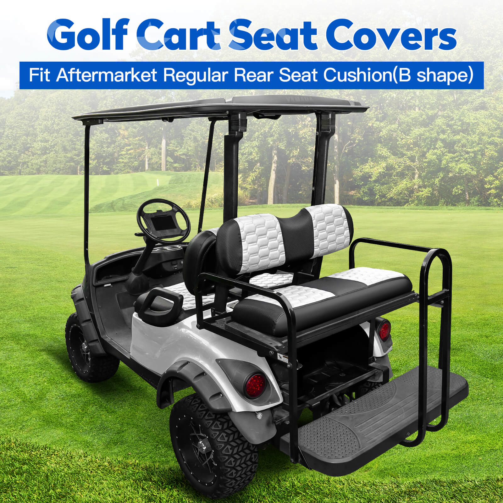 NOKINS Golf Cart RS Diamond Seat Cover Carbon Fiber White and Black Club Car Precedent Tempo EZGO TXT RXV Yamaha Drive Drive2 Aftermarket Rear Seat Shape B Backrest2