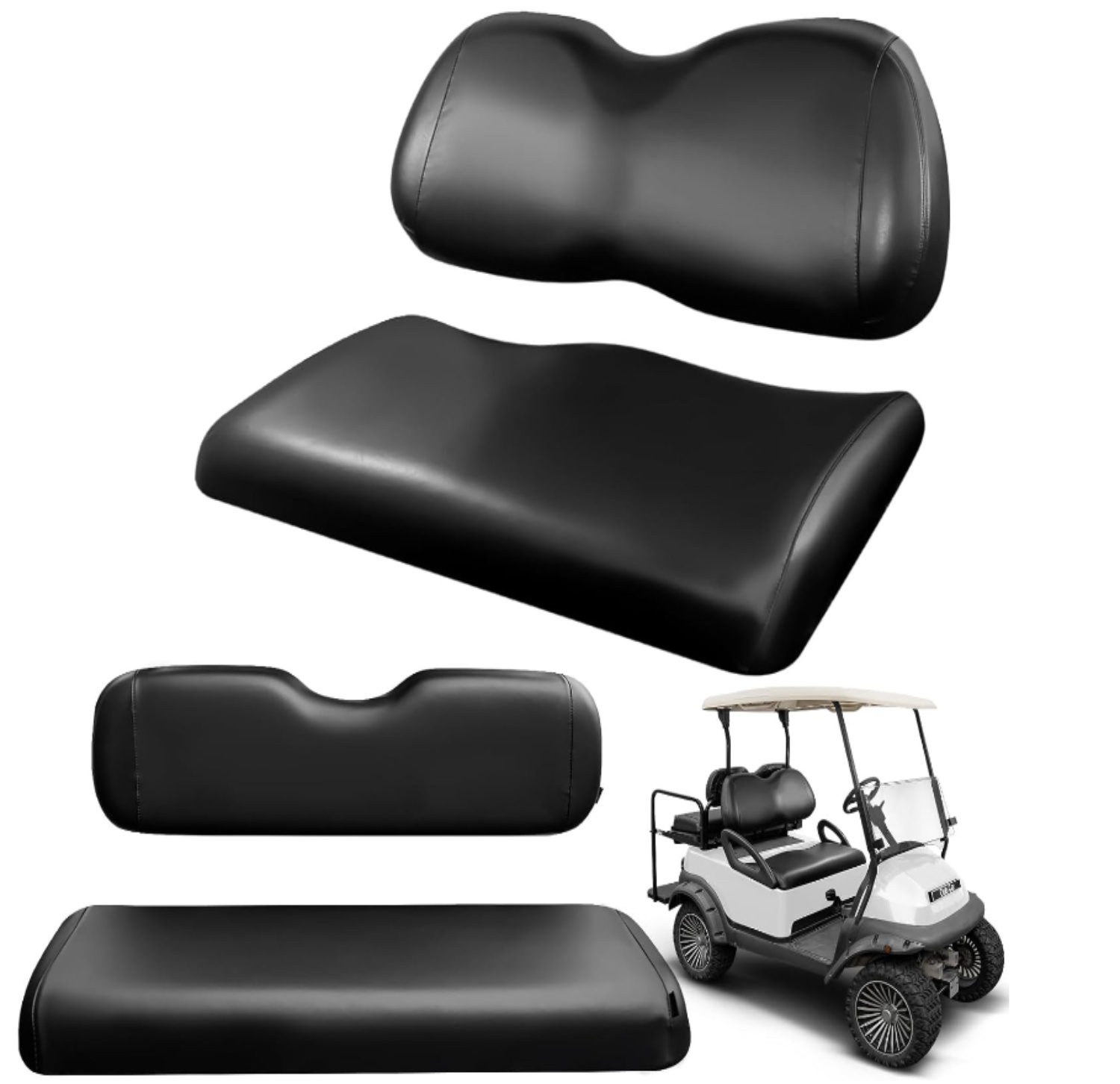 Front and Rear 4pcs Seat Cover for Club Car Precedent/EZGO/YAMAHA Standard Cushion,Smooth and Simple Style, Waterproof Replacement Seat Cover(Black) (1)