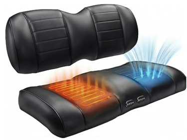 Ventilated and Heated and Vibrating Premium Front Seat Cushion Kit for EZGO TXT/RXV Golf Cart, Including NOKINS Replacement Backrest Cushion and Bottom Cushion Assembly Kit
