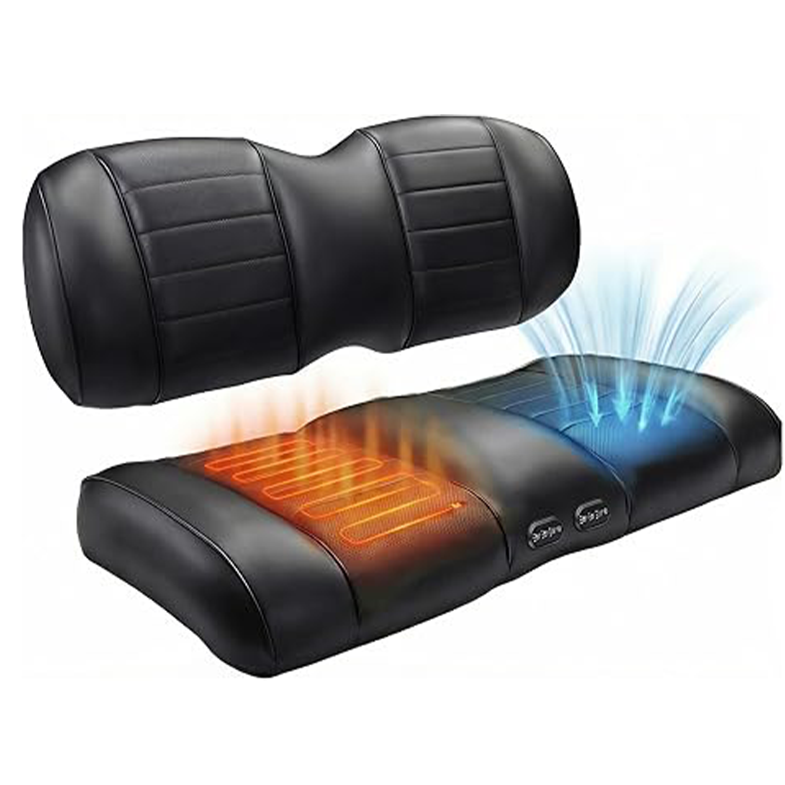Ventilated and Heated and Vibrating Premium Front Seat Cushion Kit for EZGO TXT/RXV Golf Cart, Including NOKINS Replacement Backrest Cushion and Bottom Cushion Assembly Kit